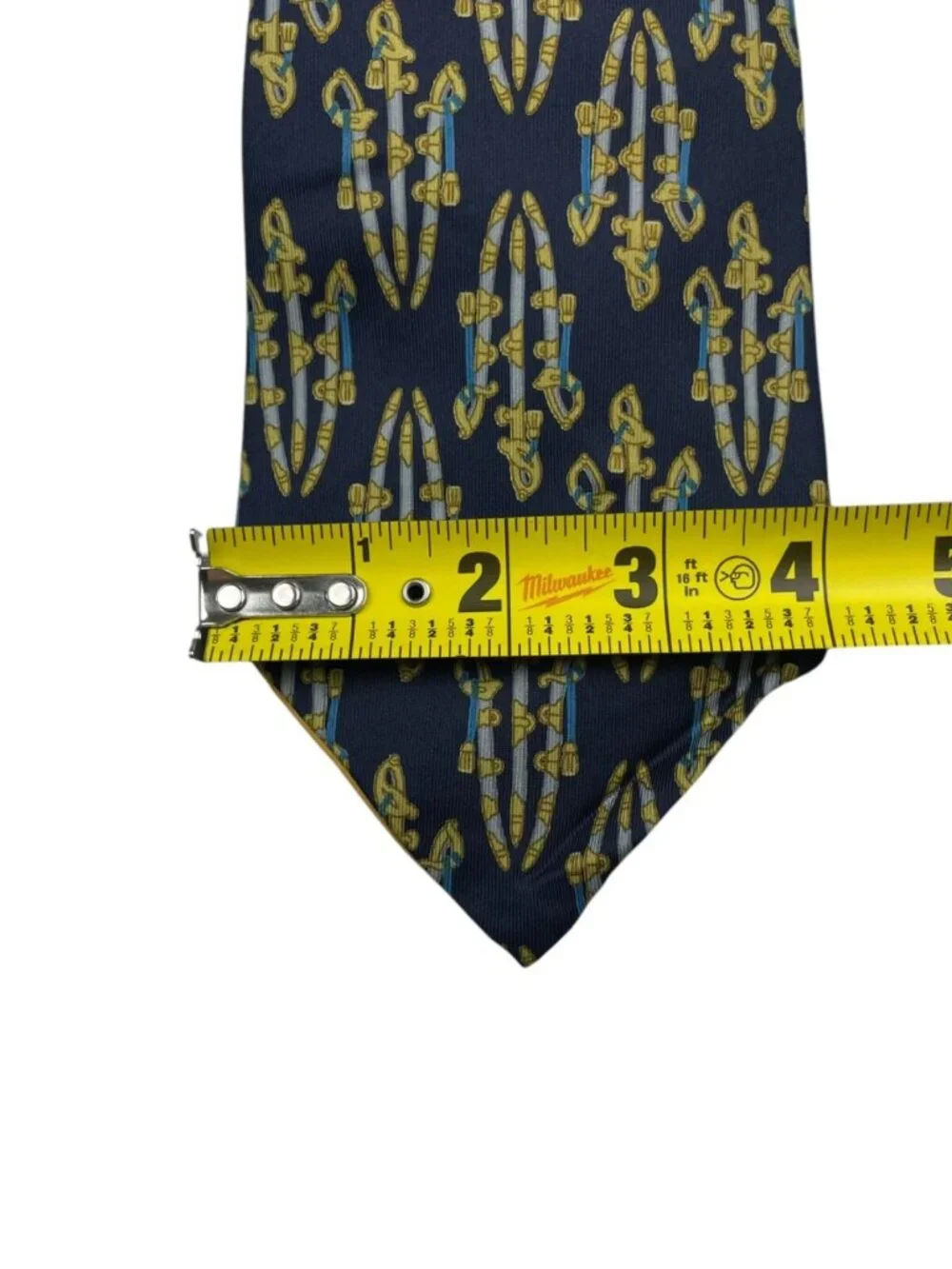 VTG Gucci Men's 100% Silk Neck Tie Navy/Yellow Horse Equestrian Buckles • Italy - Picture 6 of 6